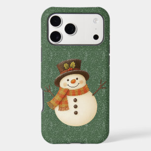Cute, vintage green rustic snowman