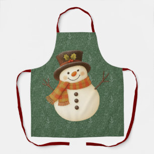 Cute, vintage green rustic snowman apron
