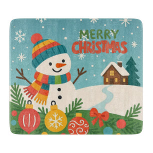 Cute, vintage green rustic snowman cutting board