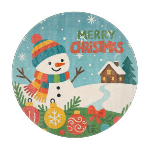 Cute, vintage green rustic snowman cutting board