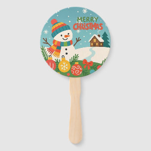 Cute, vintage green rustic snowman hand fan