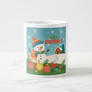 Cute, vintage green rustic snowman large coffee mug