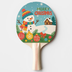 Cute, vintage green rustic snowman ping pong paddle