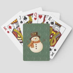 Cute, vintage green rustic snowman playing cards