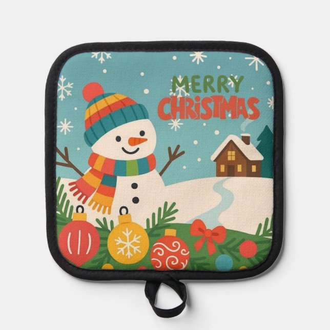 Cute, vintage green rustic snowman pot holder (Front)