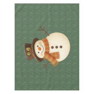 Cute, vintage green rustic snowman tablecloth