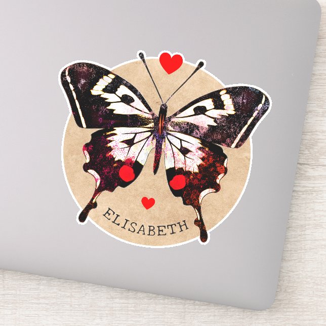  Cute Vintage Grunge Butterfly And Hearts Add Name (Detail)
