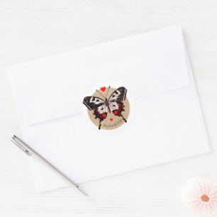 Cute Vintage Grunge Butterfly And Hearts Add Name Classic Round Sticker