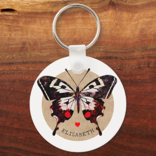  Cute Vintage Grunge Butterfly And Hearts Add Name Key Ring
