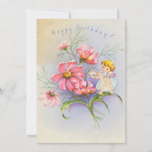 Cute Vintage Happy Birthday Fairy Holiday Card