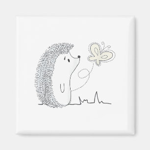 Cute Vintage Hedgehog & Butterfly Art & Gi Magnet