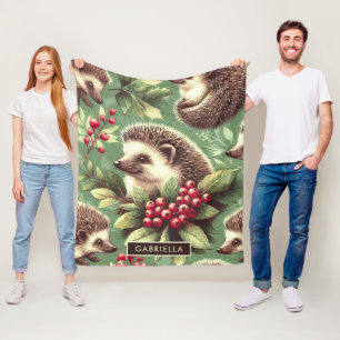 Cute Vintage Hedgehog Pattern Fleece Blanket