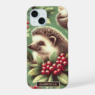 Cute Vintage Hedgehog Pattern iPhone 15 Case