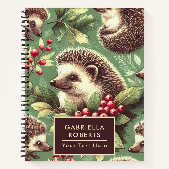 Cute Vintage Hedgehog Pattern Notebook (Front)