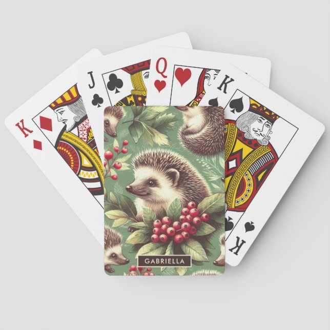 Cute Vintage Hedgehog Pattern Playing Cards (Back)