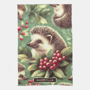 Cute Vintage Hedgehog Pattern Tea Towel