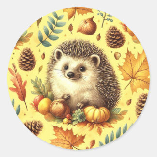 Cute Vintage Hedgehog Seamless Pattern Classic Round Sticker