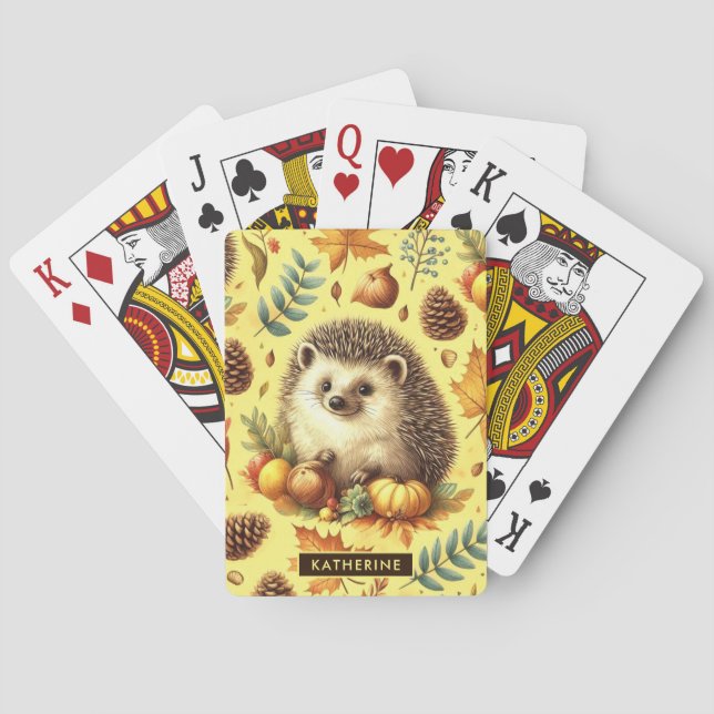 Cute Vintage Hedgehog Seamless Pattern Playing Cards (Back)