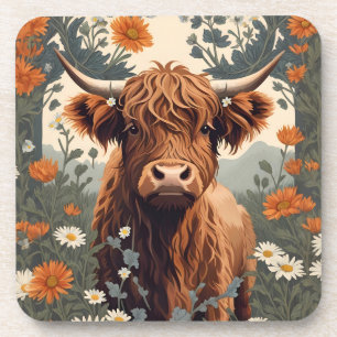 Cute Vintage Highland Cow  Coaster