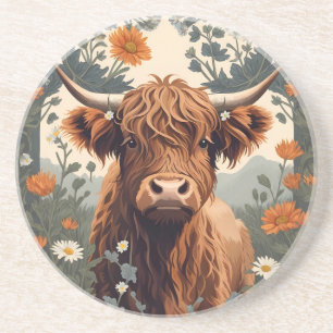 Cute Vintage Highland Cow Coaster