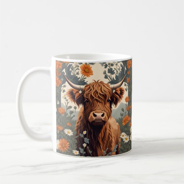 Cute Vintage Highland Cow  Coffee Mug (Left)