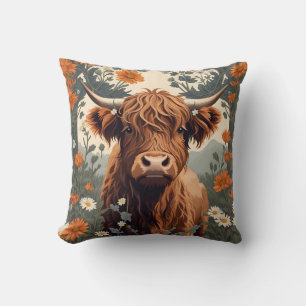 Cute Vintage Highland Cow  Cushion