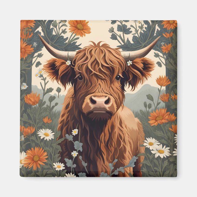 Cute Vintage Highland Cow  Magnet (Front)