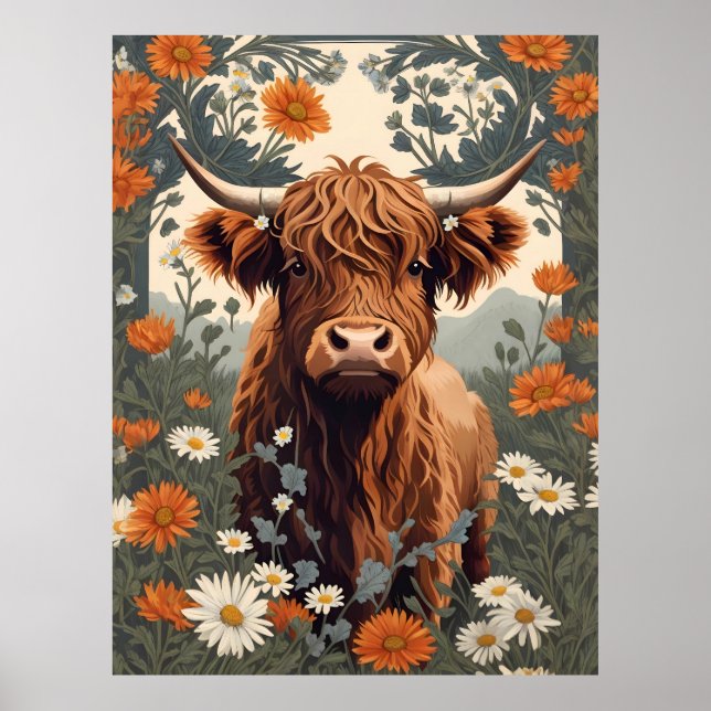 Cute Vintage Highland Cow  Poster (Front)