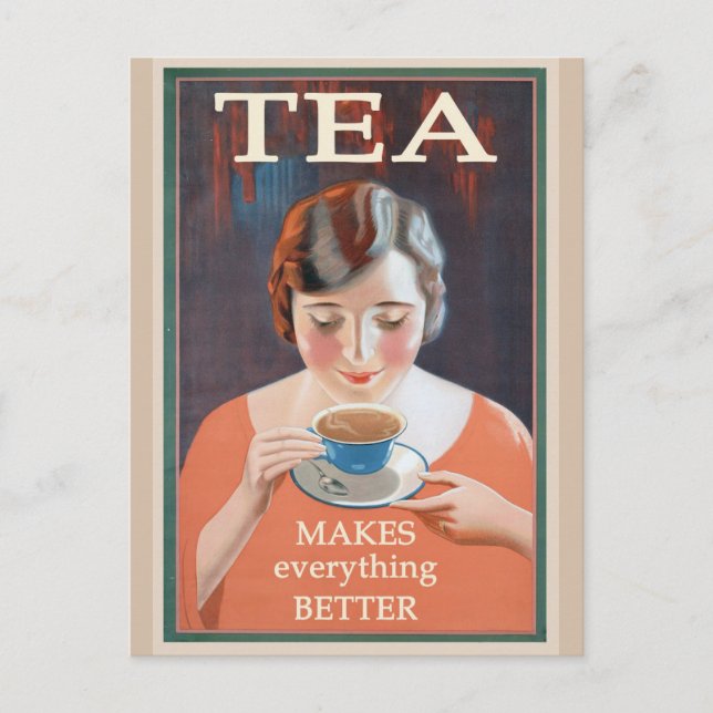 Cute Vintage Hot Tea Poster Postcard (Front)