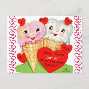 Cute Vintage Ice Cream Cones Valentine Postcard