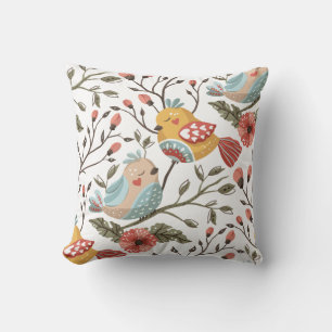 Cute Vintage Inspired Floral Folk Art Pattern Cushion