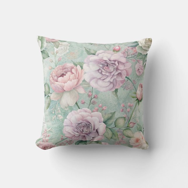 Cute Vintage Inspired Floral Pattern Cushion (Front)