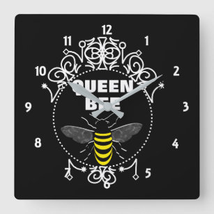 Cute Vintage Inspired Queen Bee Girly Fun Graphic Square Wall Clock