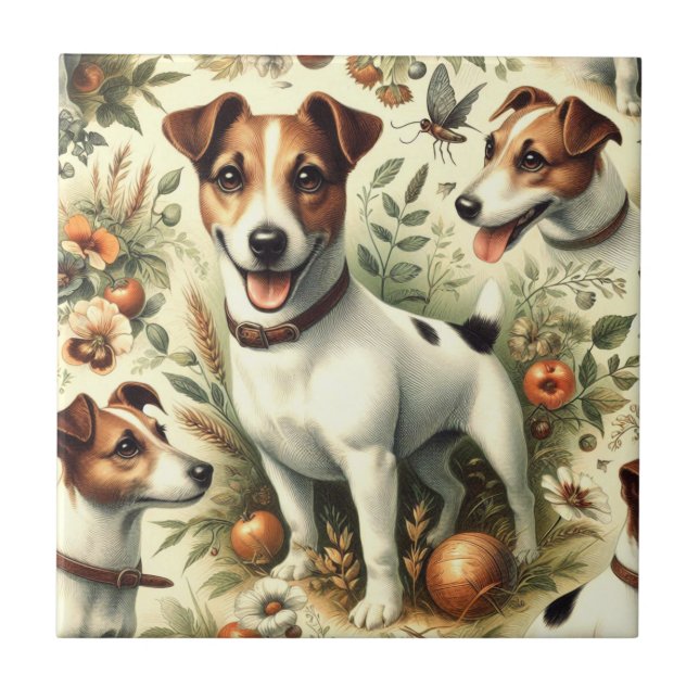 Cute Vintage Jack Russell Terrier Ceramic Tile (Front)