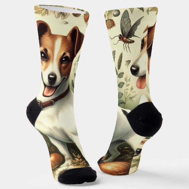 Cute Vintage Jack Russell Terrier Socks (Angled)