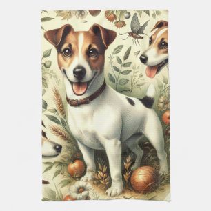 Cute Vintage Jack Russell Terrier Tea Towel