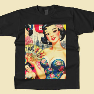 Cute Vintage Japanese Girls Illustration T-Shirt