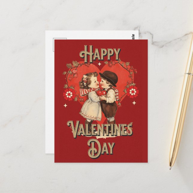 Cute Vintage Kid Valentine Postcard (Front/Back In Situ)