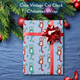 Cute Vintage Kit Cat Clock Christmas Wrapping Paper
