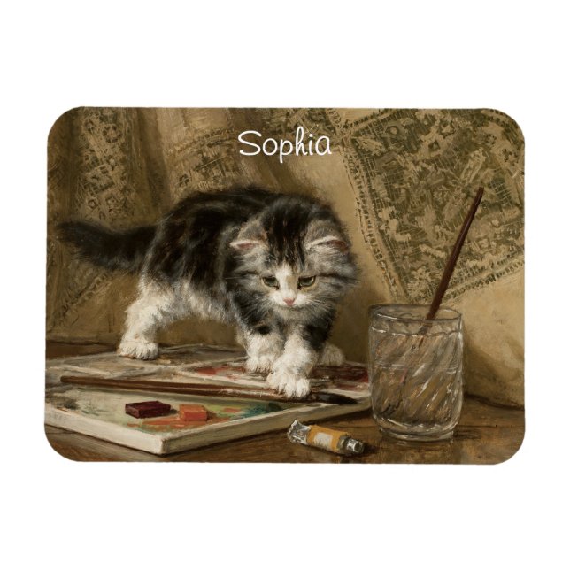Cute Vintage Kitten Art, Name Magnet (Horizontal)
