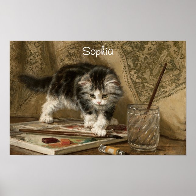 Cute Vintage Kitten Art, Name Poster (Front)
