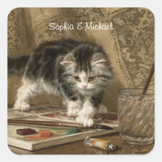 Cute Vintage Kitten Art, Names Square Sticker