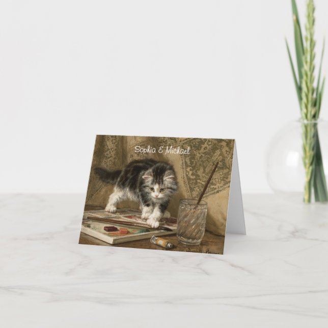 Cute Vintage Kitten Art, Your Message Note Card (Front)