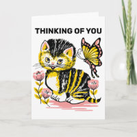 CUTE VINTAGE KITTEN CAT THINKING OF YOU CARDS