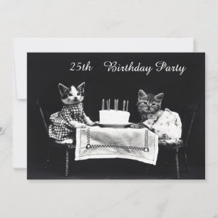 Cute Vintage Kittens 25th Birthday Party Invitation