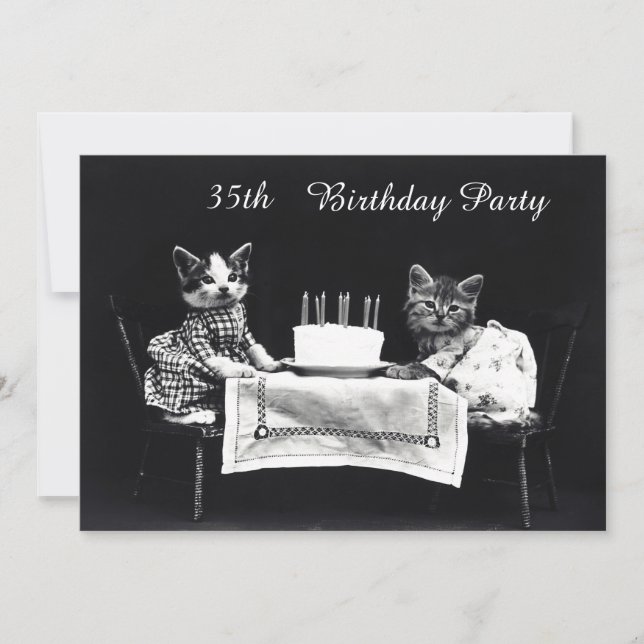 Cute Vintage Kittens 35th Birthday Party Invitation (Front)
