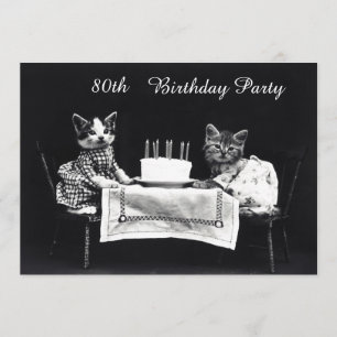 Cute Vintage Kittens 80th Birthday Party Invitation