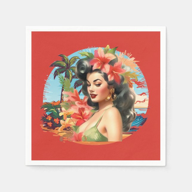 Cute vintage lady beach party napkin (Front)