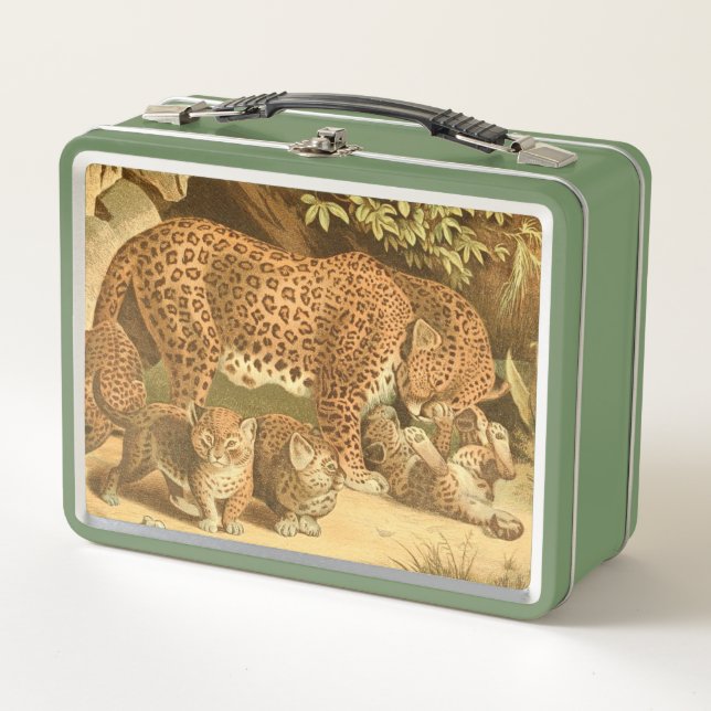 Cute vintage leopard lovers metal lunch box (Front)