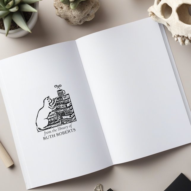 Cute Vintage Library Cat  Rubber Stamp (Creator Uploaded)